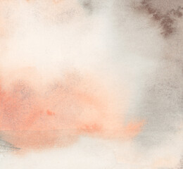 Ink watercolor hand drawn smoke flow stain blot on wet paper texture background. Beige, neutral pastel colors.