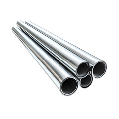 Sleek Stainless Steel Pipes Stacked Against Transparent Background