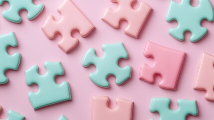 Colorful Pastel Puzzle Pieces on Soft Pink Background for Creative Projects