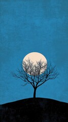 Bare Tree Silhouette Underneath A Full Moon At Night