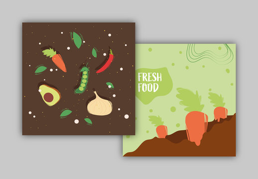Colorful Vegetable Food Post, Social Media Backgrounds Set