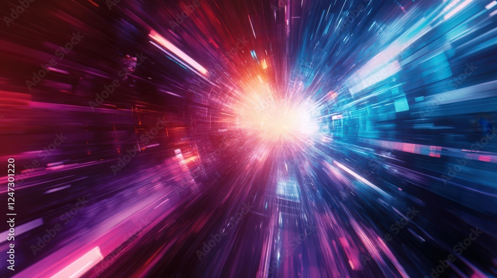Poster abstract futuristic background with hyperspace light speed effect