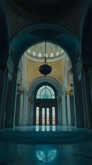 Obraz premium A cinematic still of the exterior view from inside the Blue Mosque 