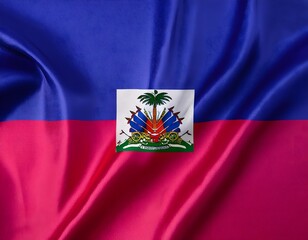 Vibrant Haiti flag waving with luxurious satin texture - Patriotic and cultural symbol