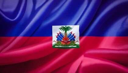Fototapeta premium Vibrant Haiti flag waving with luxurious satin texture - Patriotic and cultural symbol