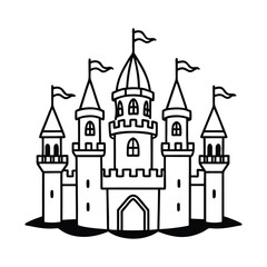 Fototapeta premium Simple Black and White Cartoon Castle Illustration