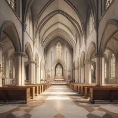 Cathedral interior with architectural arches