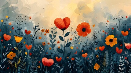 Light-hearted background with hand-drawn flowers, playful stars, and cheerful hearts