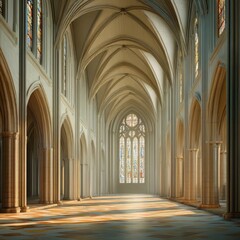 Obraz premium Cathedral interior with stained glass windows.