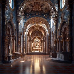 Obraz premium Ornate church interior with golden altar.