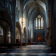 Obraz premium Cathedral Interior with Stained Glass Windows