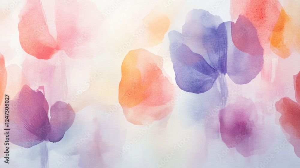 Aufkleber colorful watercolor illustration of blooming flowers in soft pastels, creating a serene and artistic
