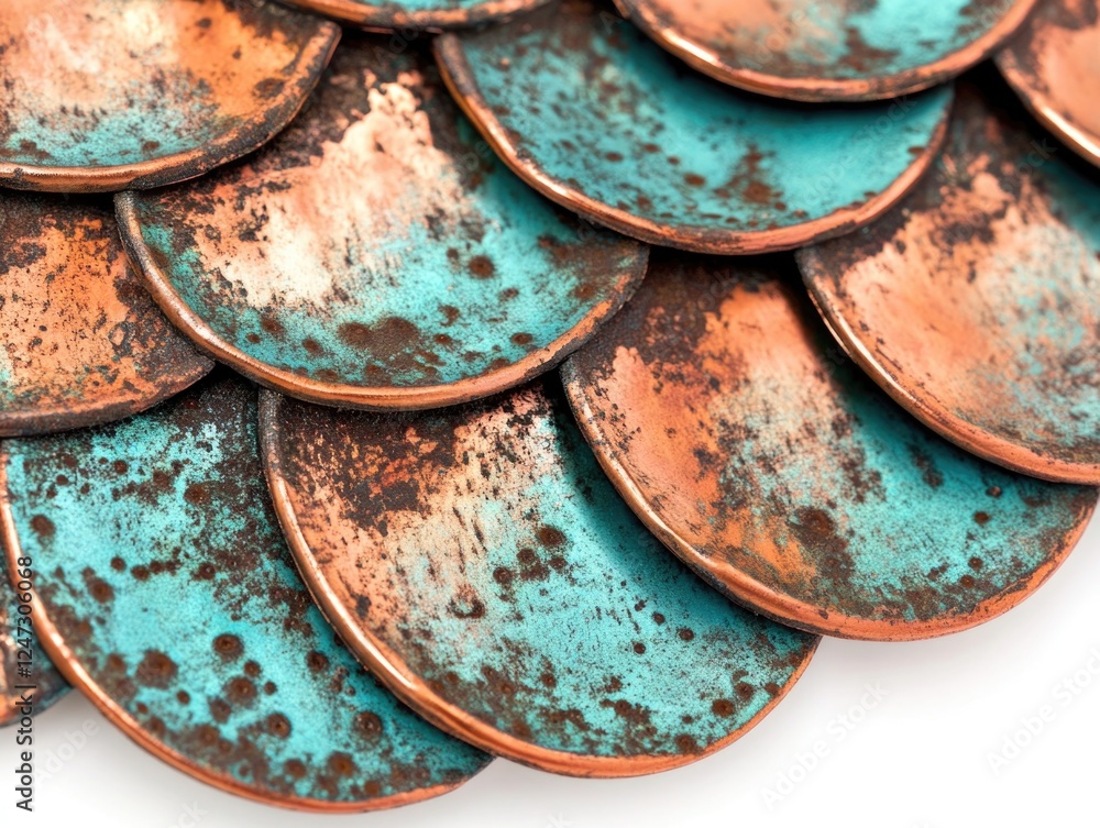 Poster a collection of copper and bronze colored tiles arranged in a pattern that resembles a dragon's scal