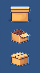 Modern Minimalistic Box Packaging Illustration for Delivery and Storage: Top View of Open and Closed Rectangular Containers in Brown Color &ndash; Creative Graphic Design Elements in Pastel Colors