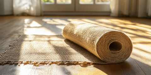 A raw handwoven rug roll, ready to be crafted into a unique floor piece. The natural fiber and traditional technique add an organic and artisanal touch to home decor.