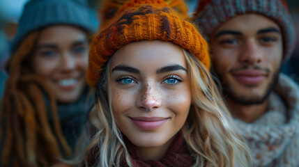 Fototapeta premium A young woman with striking clear eyes captured in a close-up portrait, radiating confidence and natural beauty. Perfect for showcasing youth, lifestyle, or beauty-focused content