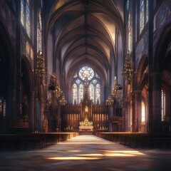 Fototapeta premium Grand Cathedral Interior with Stained Glass