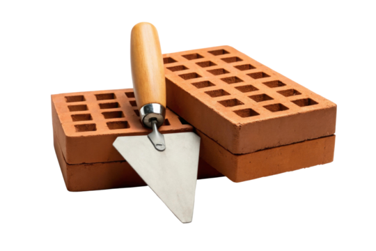 Bricklaying tools and materials, cut out