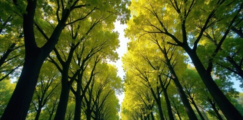 Obraz premium Distinct gaps between tree crowns, showcasing crown shyness , forest, science, botanical