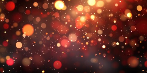 Glowing sparkles and bokeh effect with red, orange, and gold lights in dark background.