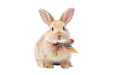 Obraz premium Cute rabbit wearing a colorful bow tie indoors, cut out