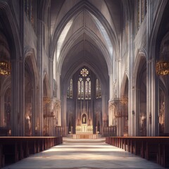 Fototapeta premium Cathedral Interior with Stained Glass Windows