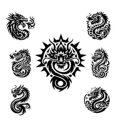 7 vector dragon logo designs, eastern styled one color, low point count