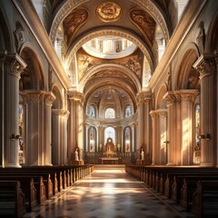 Obraz premium Grand interior of a domed church building.