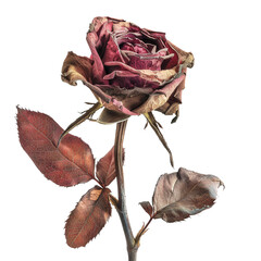 Dried Rose with Withered Petals on White Background isolated PNG on transparent background