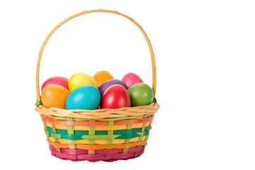 Colorful Easter eggs arranged in a wicker basket, cut out