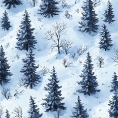 Winter forest. Seamless pattern with fir trees in the snow.