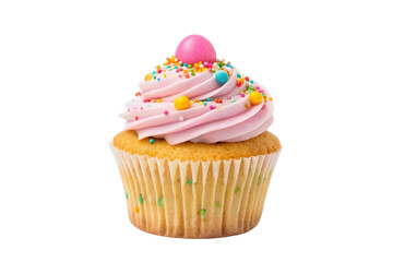 Colorful cupcake with pink frosting, cut out