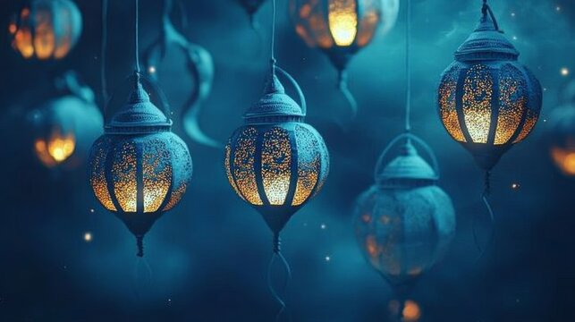 Happy Ramadan set of greeting cards, posters, entertainment covers. Ramadan design with beautiful moon lanterns, modern style, dark background.vector eps 10