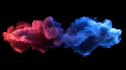 Fototapeta premium Red and blue smoke clouds on black transparent background with neon glow effect for sport versus concept. Realistic 3d vector two color fog for game vs confrontation or police car light design.