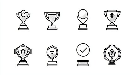 Champion, first place - flat line icons set, editable stroke, vector eps10 illustration
