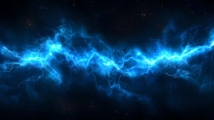 Striking electric blue lightning illuminating a dark night sky, highlighting the beauty and danger of highvoltage weather phenomena. Weather Phenomena. Illustration