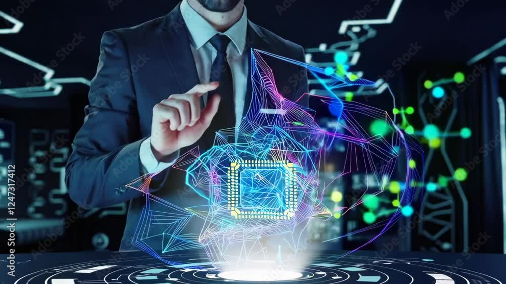 Aufkleber advanced technology interaction scene with digital interface footage