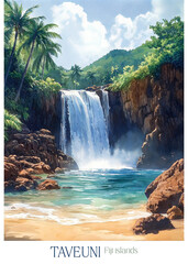 Watercolor Taveuni Fiji islands travel poster illustration print decor canvas wall art gift