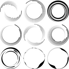Different circle shapes. Modern geometric circles. Round and waves shapes