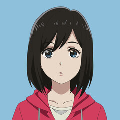 Anime Girl in Red Hoodie - Cute Manga Character