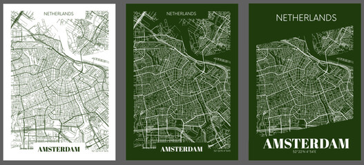 Amsterdam, Netherlands Detailed Blueprint Style Map