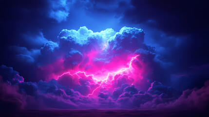 Abstract neon background with stormy cloud glowing with bright light, rendering, weather phenomenon, abstract, neon, background. Weather Phenomena. Illustration