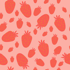 Minimalist strawberry seamless pattern. Doodle, flat, hand drawn texture for wallpaper, textile, fabric, paper. Vector illustration
