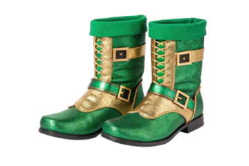 Festive green and gold celebration boots, cut out