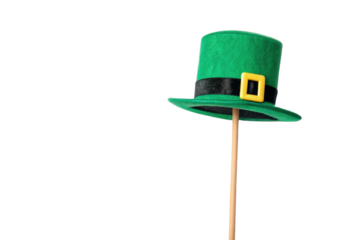 Green hat on a stick for festive celebrations, cut out
