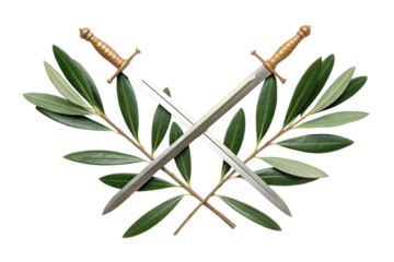 Crossed swords and olive branches symbolize peace, cut out