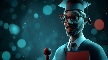 Celebrating Academic Achievement: A Stylish Graduate in Cap and Glasses Holding a Degree, Portrait of Success and Knowledge with Elegant Bokeh Lighting and Vibrant Background