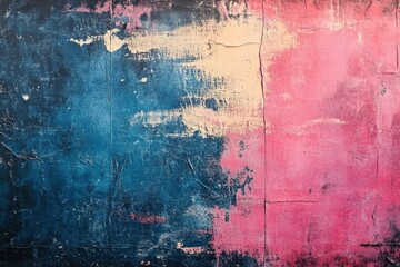 Obraz premium Textured backdrop showcasing a rich mixture of blue and pink tones with visible scratches and weathering, ideal for creative designs or art