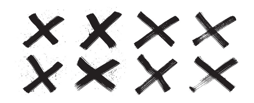 Hand-Painted Black X Marks Set – Brushstroke Cross Symbols Isolated on Transparent Background