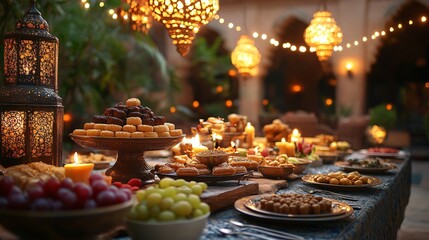 Fototapeta premium close-up of table with traditional ramadan food 